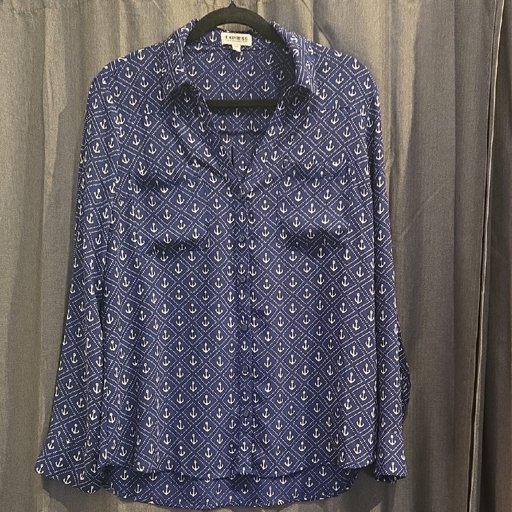 Express Navy Anchor Print Button Down Shirt